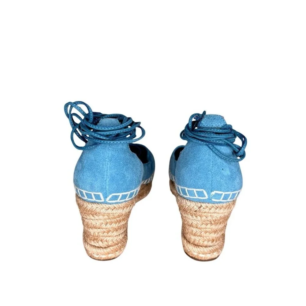 Schutz Wedge Espadrilles Size 6.5 Blue Fechado Salto Medio Acamurcado Suede